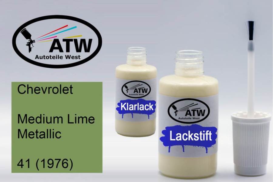 Chevrolet, Medium Lime Metallic, 41 (1976): 20ml Lackstift + 20ml Klarlack - Set, von ATW Autoteile West.